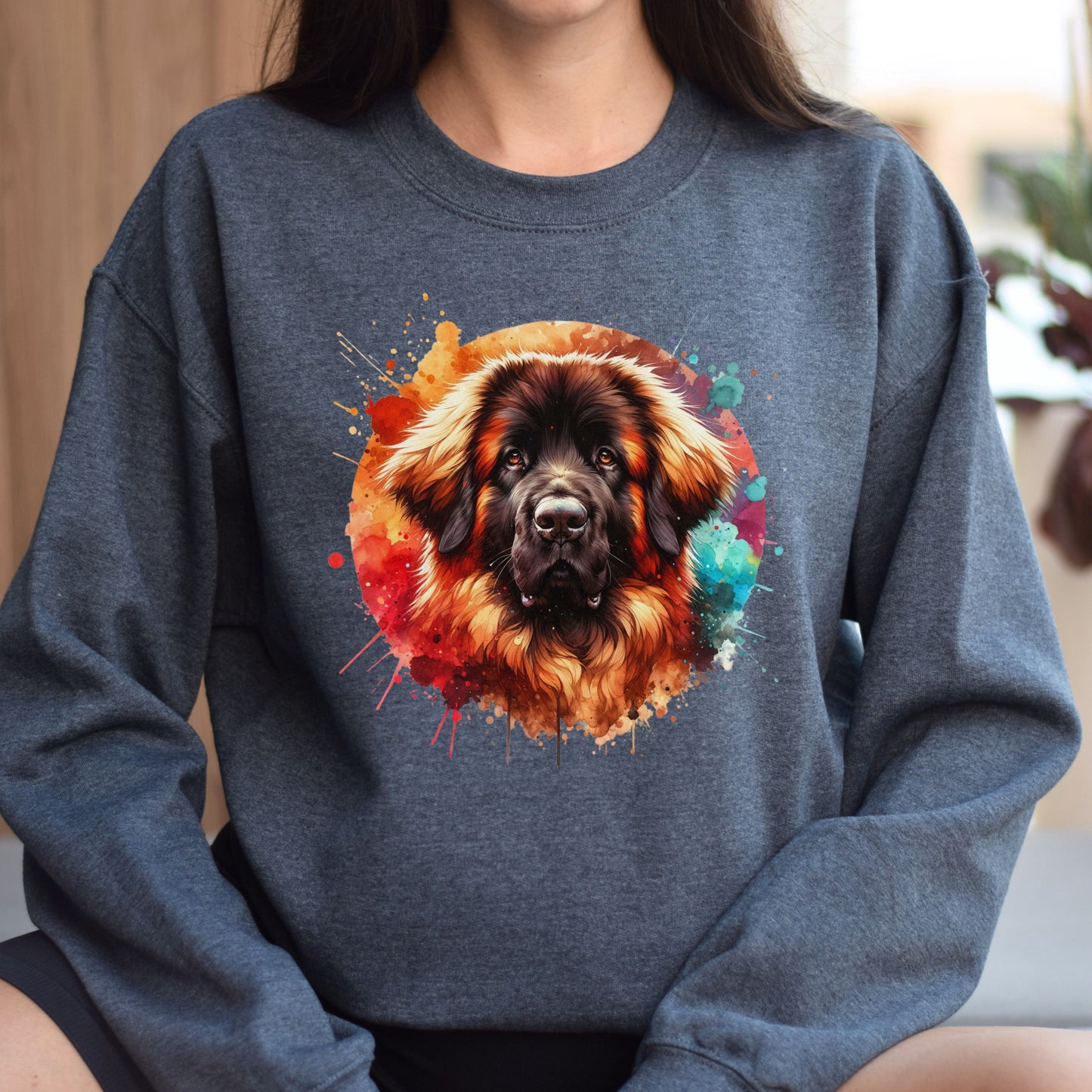 Artistic Leonberger Color Splash Unisex Sweatshirt Black Navy Dark Heather-Dark Heather-Family-Gift-Planet