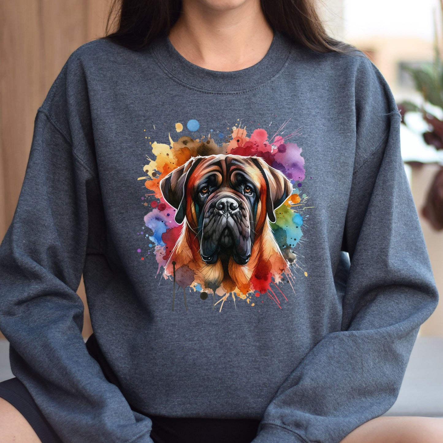 Artistic Mastiff dog Color Splash Unisex Sweatshirt Black Navy Dark Heather-Dark Heather-Family-Gift-Planet