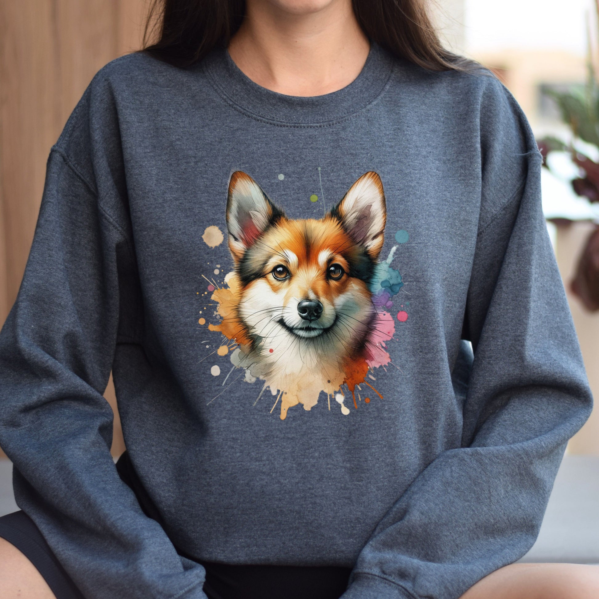 Norwegian Lundehund Dog mama Color Splash Unisex Sweatshirt Black Navy Dark Heather-Dark Heather-Family-Gift-Planet