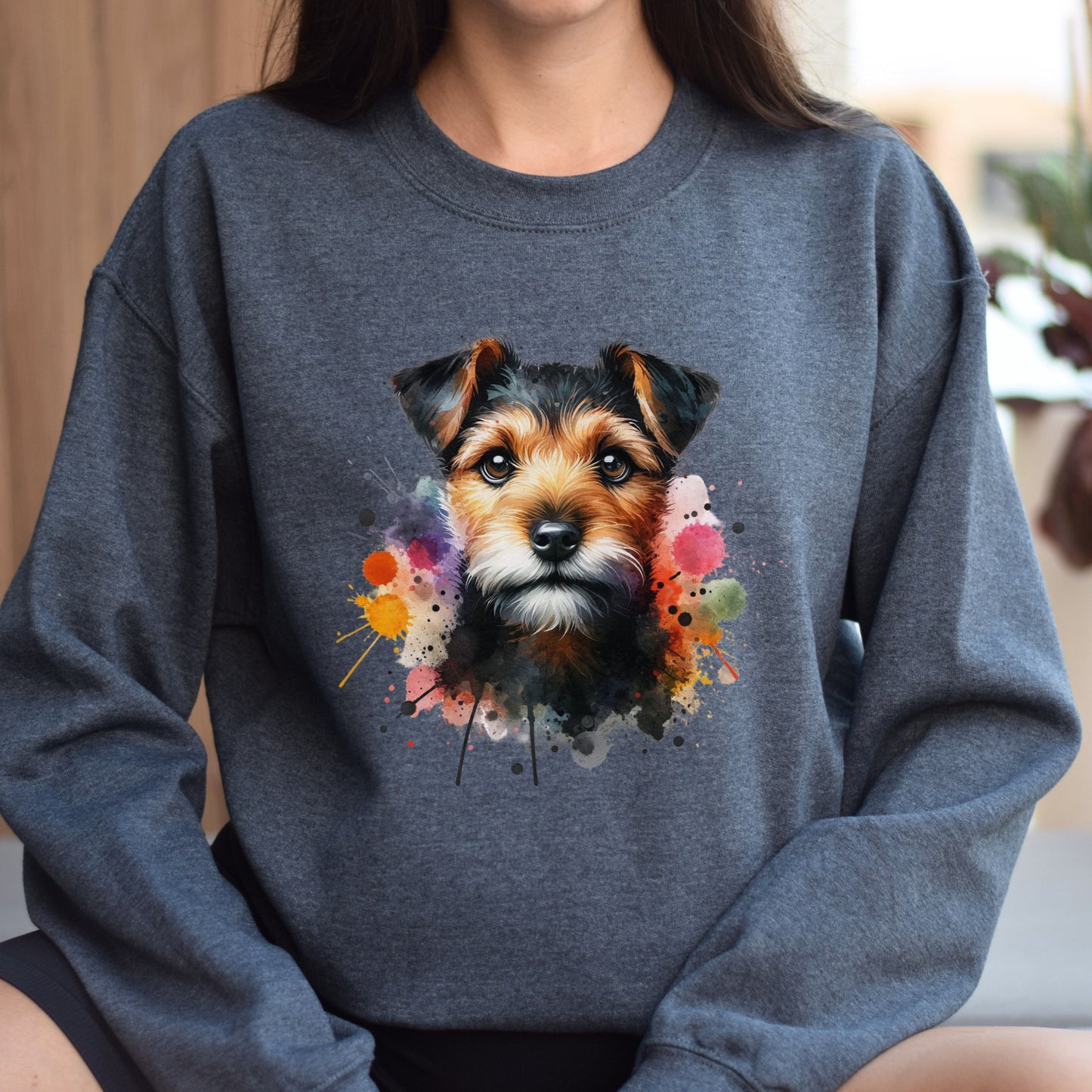 Patterdale Terrier mama Color Splash Unisex Sweatshirt Black Navy Dark Heather-Dark Heather-Family-Gift-Planet