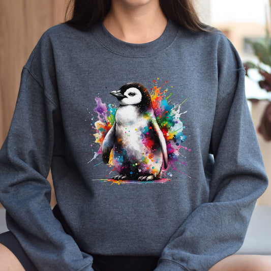 Artistic Penguin Color Splash Unisex Sweatshirt Black Navy Dark Heather-Dark Heather-Family-Gift-Planet