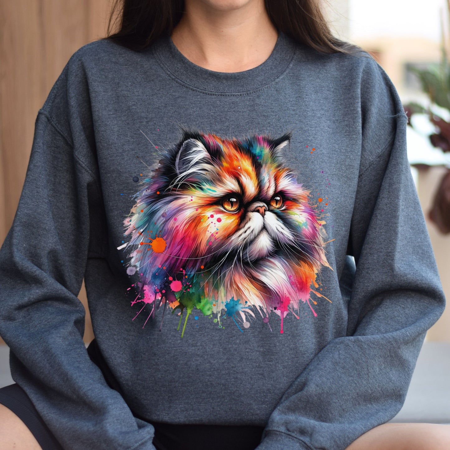 Persian Cat Mama Color Splash Unisex Sweatshirt Black Navy Dark Heather-Dark Heather-Family-Gift-Planet