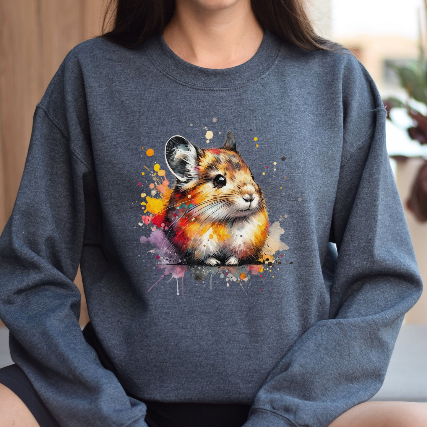 Artistic Pika Color Splash Unisex Sweatshirt Black Navy Dark Heather-Dark Heather-Family-Gift-Planet