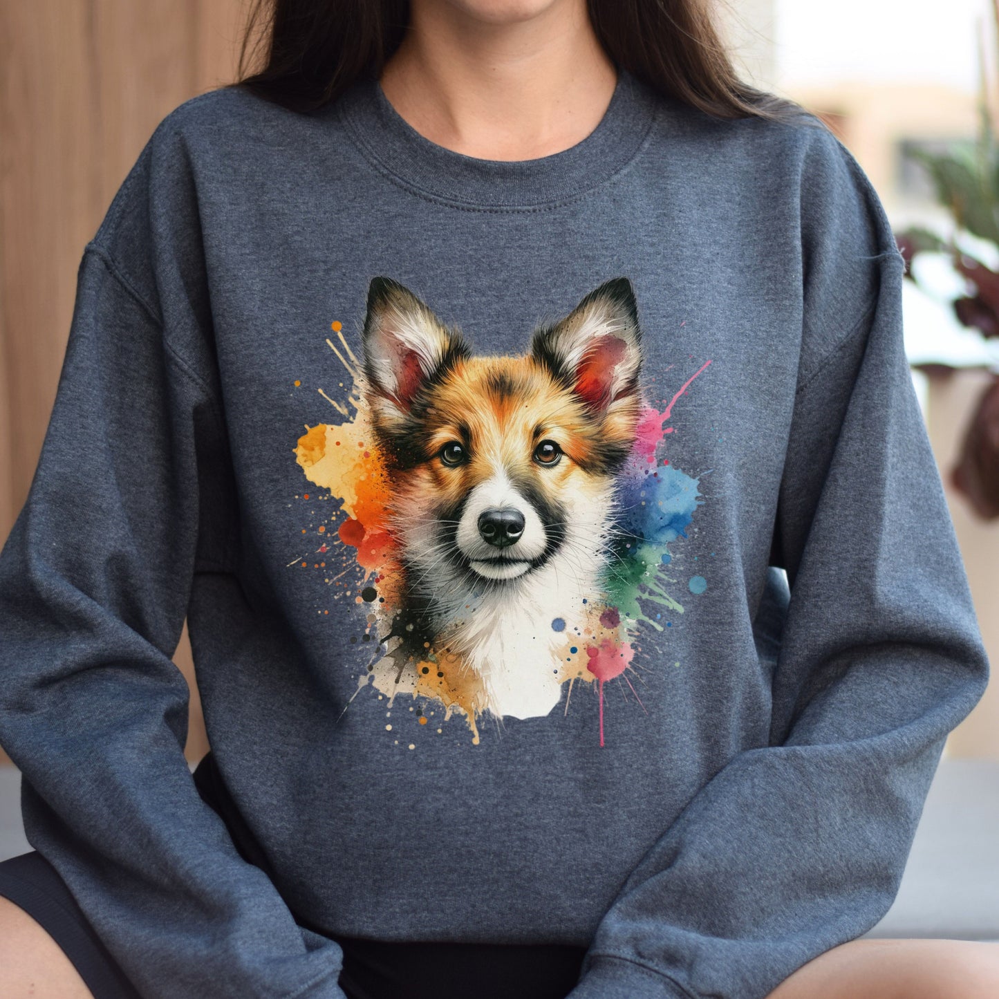 Portuguese Podengo dog mom Color Splash Unisex Sweatshirt Black Navy Dark Heather-Dark Heather-Family-Gift-Planet