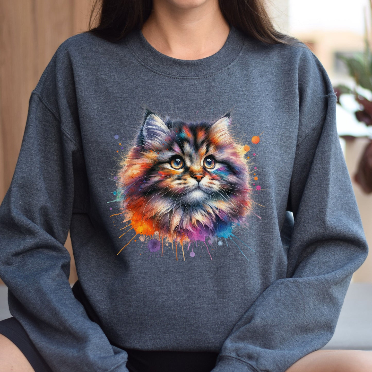 Ragamuffin cat mom Color Splash Unisex Sweatshirt Black Navy Dark Heather-Dark Heather-Family-Gift-Planet