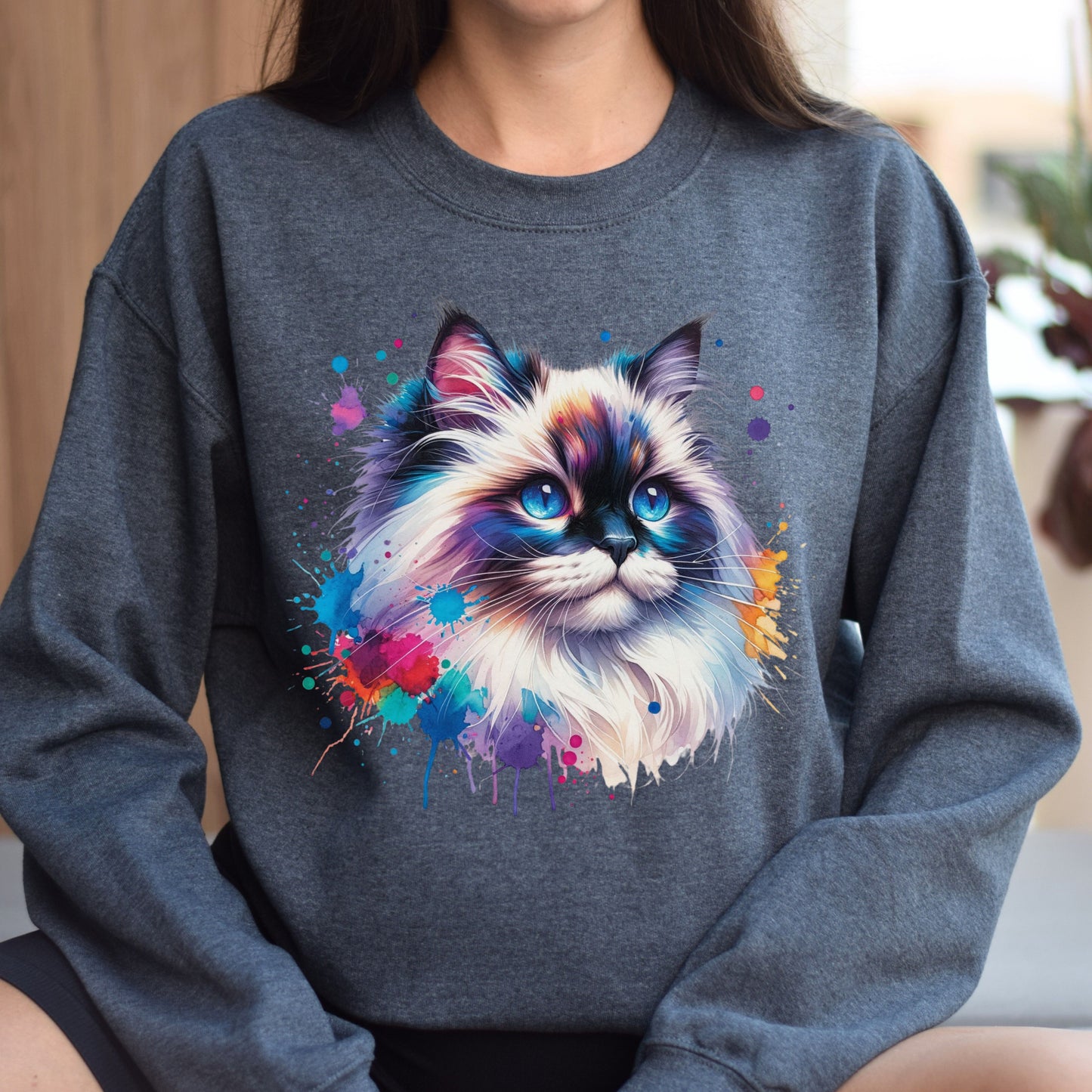 Ragdoll Cat Color Splash Unisex Sweatshirt Black Navy Dark Heather-Dark Heather-Family-Gift-Planet