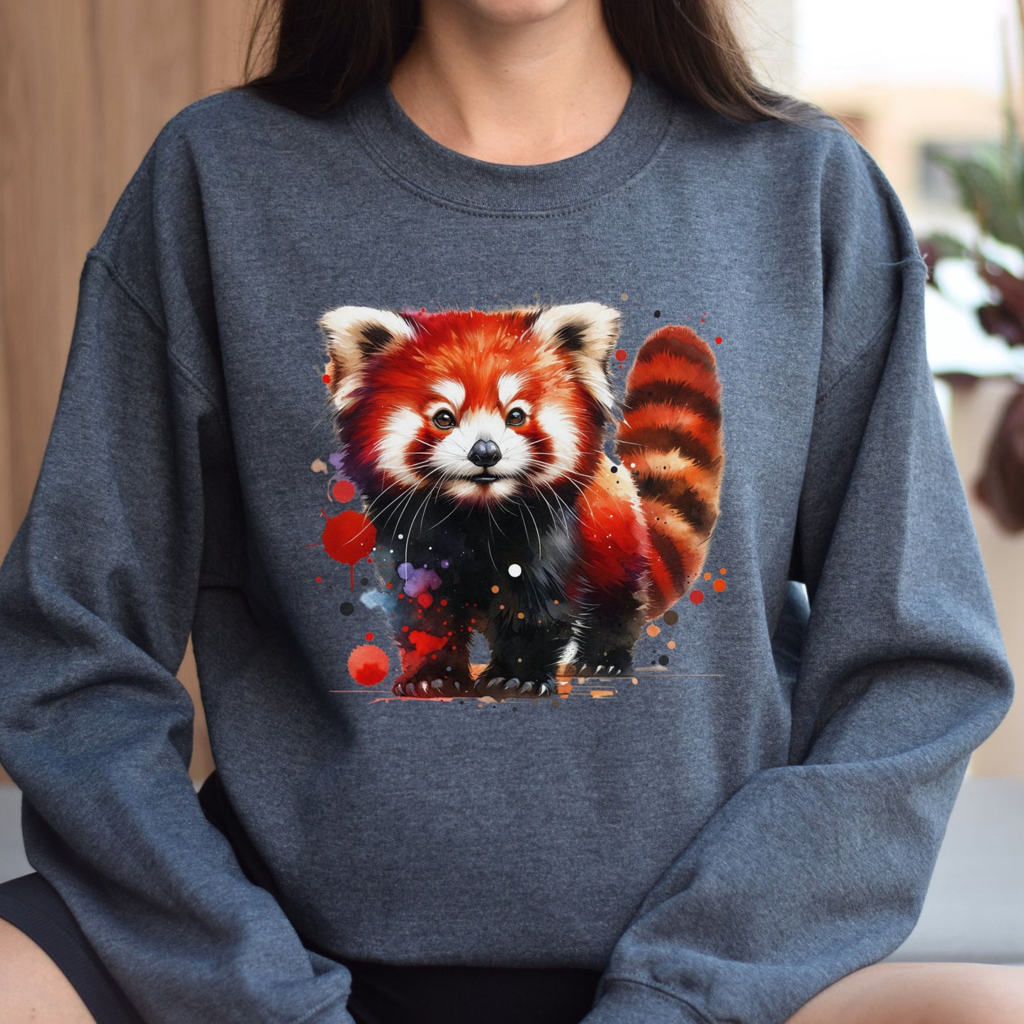 Artistic Red Panda Color Splash Unisex Sweatshirt Black Navy Dark Heather-Family-Gift-Planet