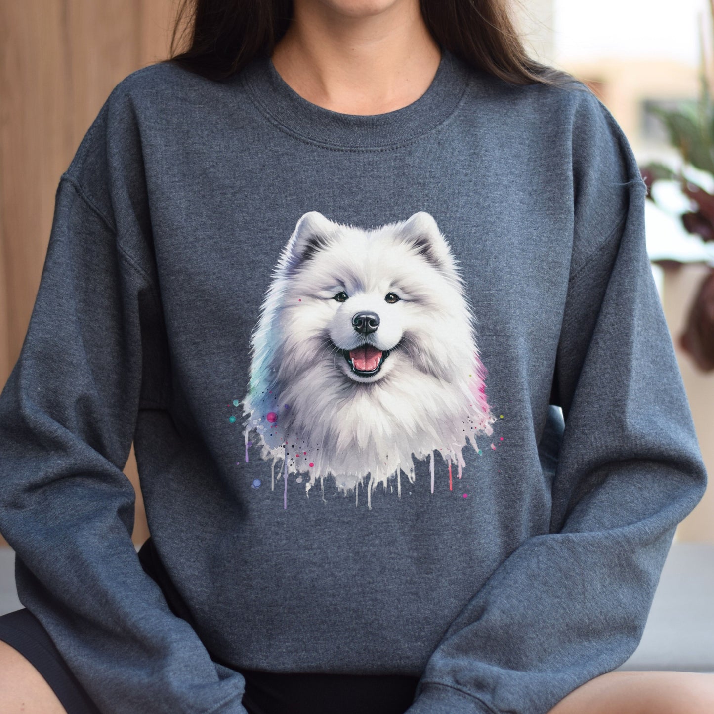 Samoyed dog mom Color Splash Unisex Sweatshirt Black Navy Dark Heather-Dark Heather-Family-Gift-Planet