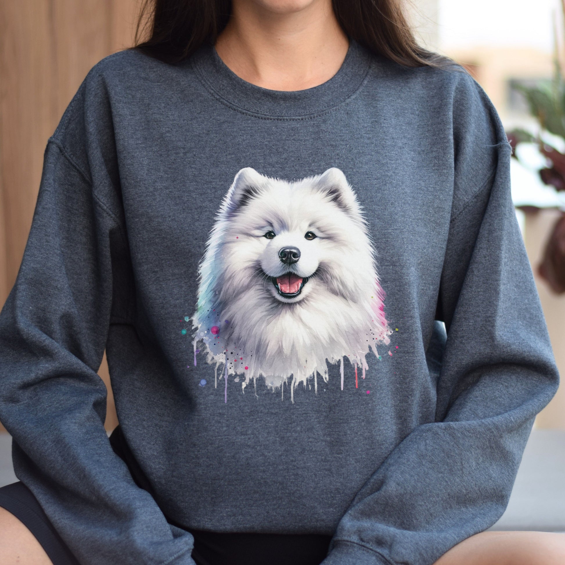 Samoyed dog mom Color Splash Unisex Sweatshirt Black Navy Dark Heather-Dark Heather-Family-Gift-Planet