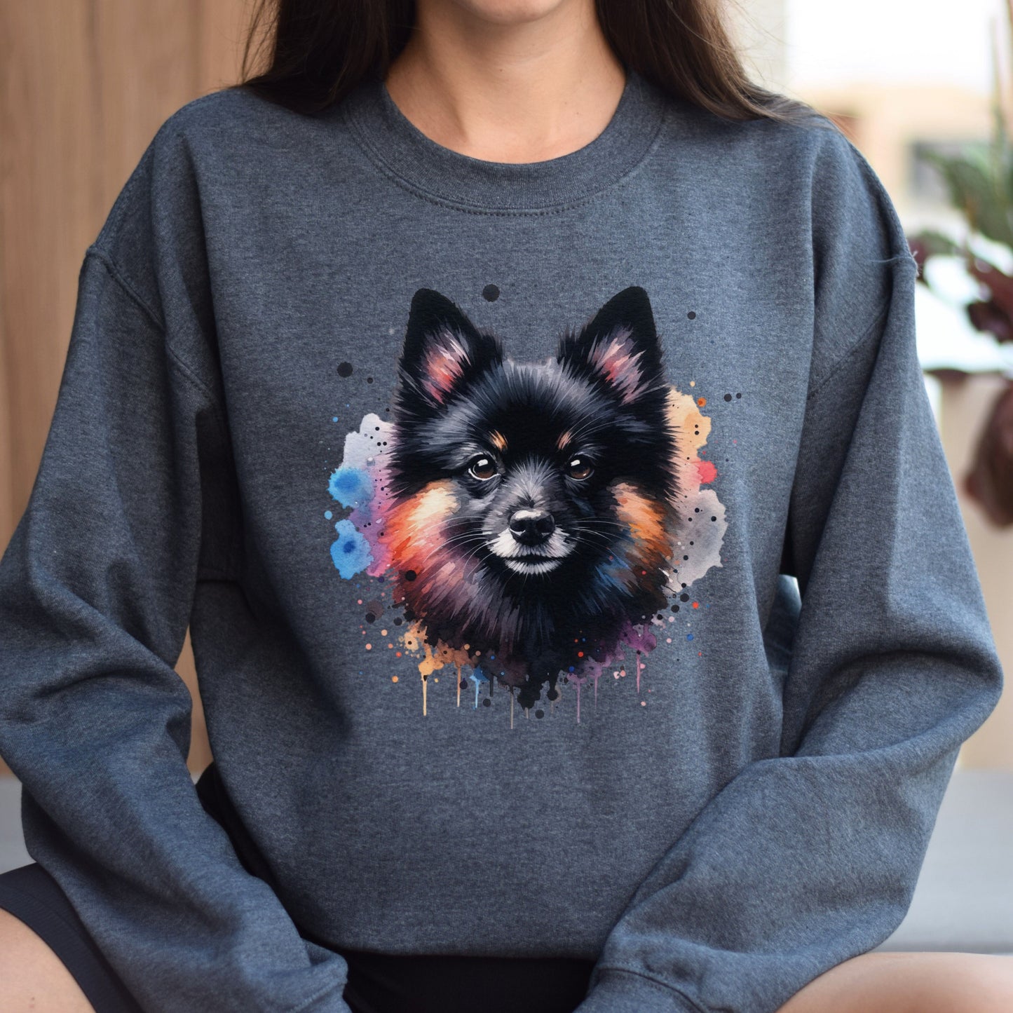 Schipperke dog mom Color Splash Unisex Sweatshirt Black Navy Dark Heather-Dark Heather-Family-Gift-Planet