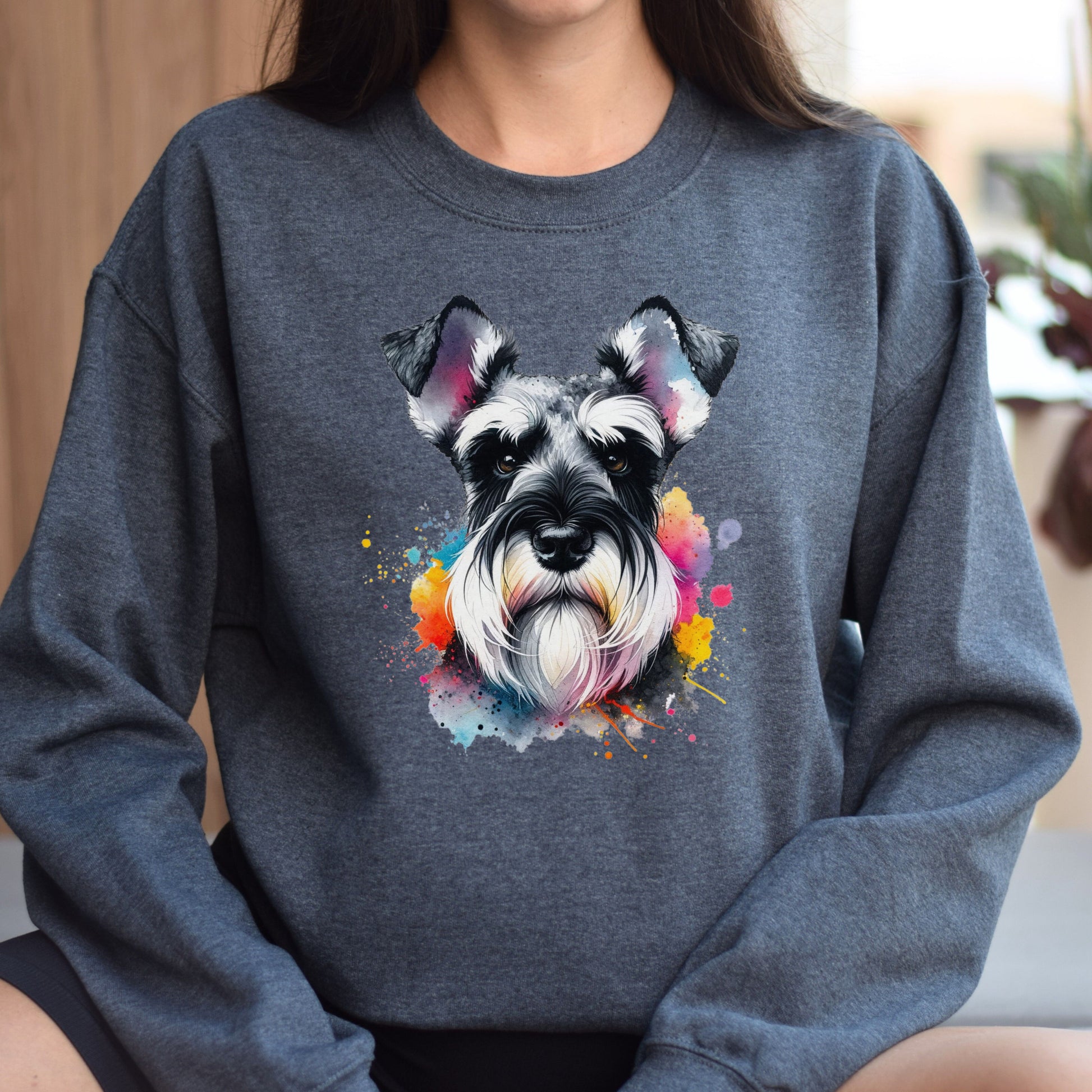 Schnauzer dog mama Color Splash Unisex Sweatshirt Black Navy Dark Heather-Dark Heather-Family-Gift-Planet