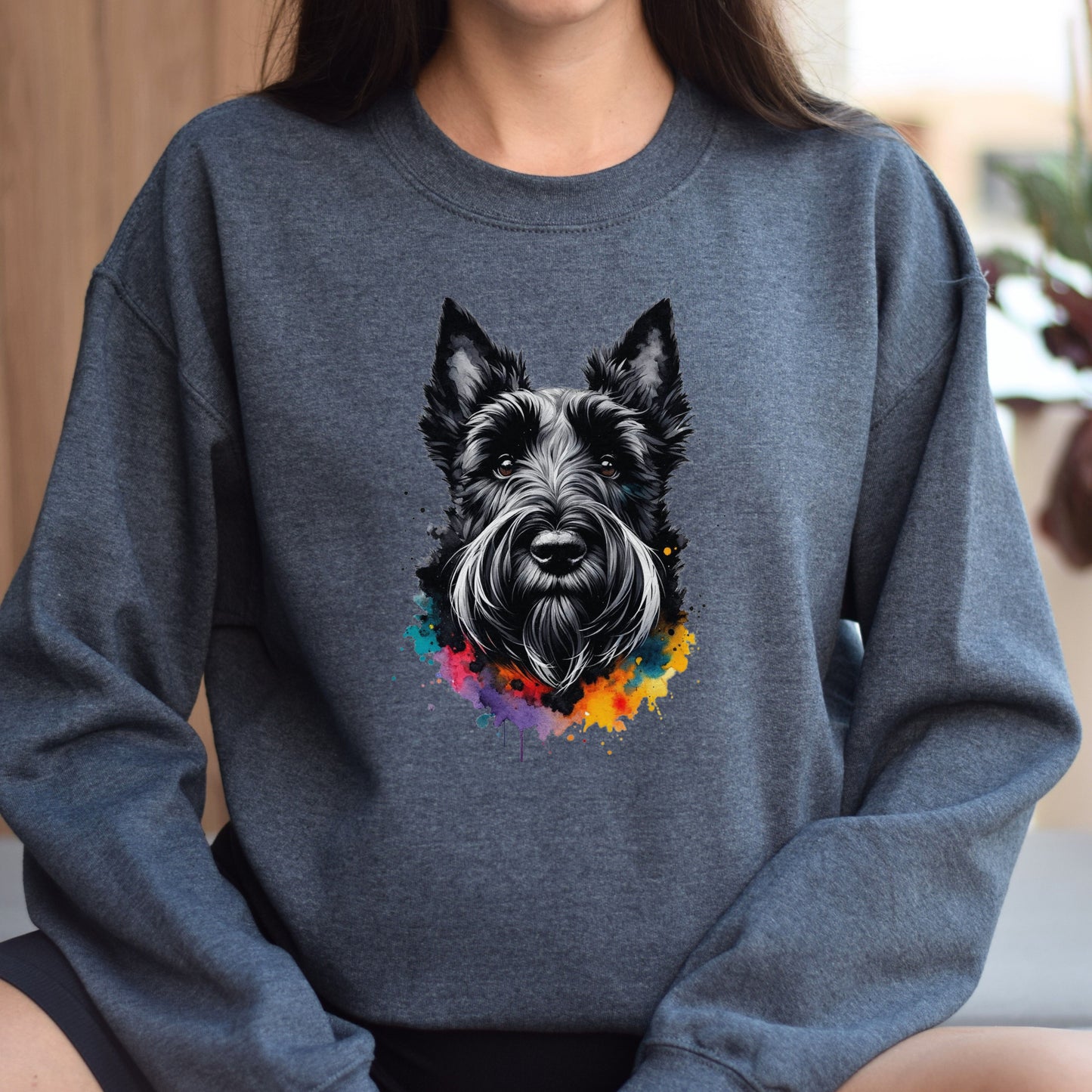 Scottish Terrier dog mom Color Splash Unisex Sweatshirt Black Navy Dark Heather-Dark Heather-Family-Gift-Planet