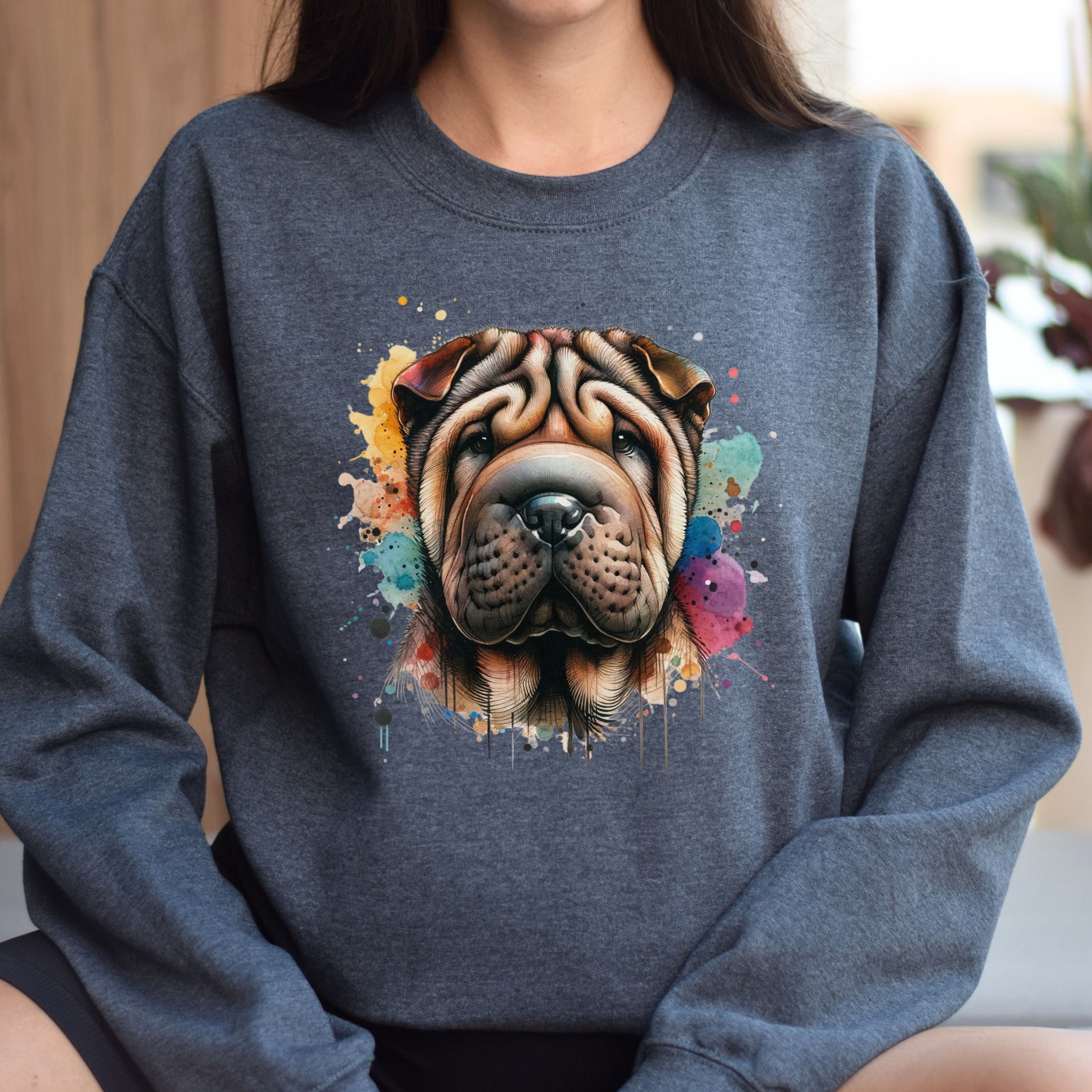 Shar-Pei dog mom Color Splash Unisex Sweatshirt Black Navy Dark Heather-Dark Heather-Family-Gift-Planet