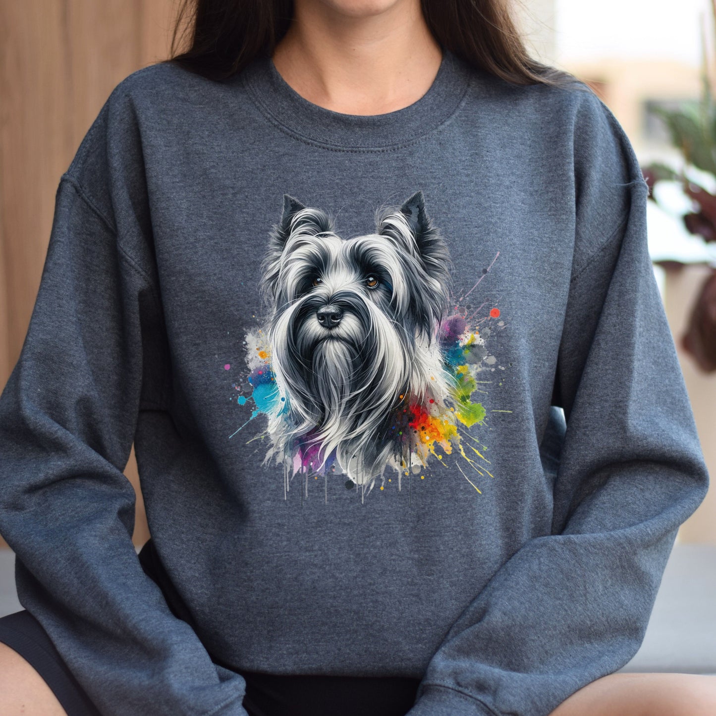 Skye Terrier dog mom Color Splash Unisex Sweatshirt Black Navy Dark Heather-Dark Heather-Family-Gift-Planet