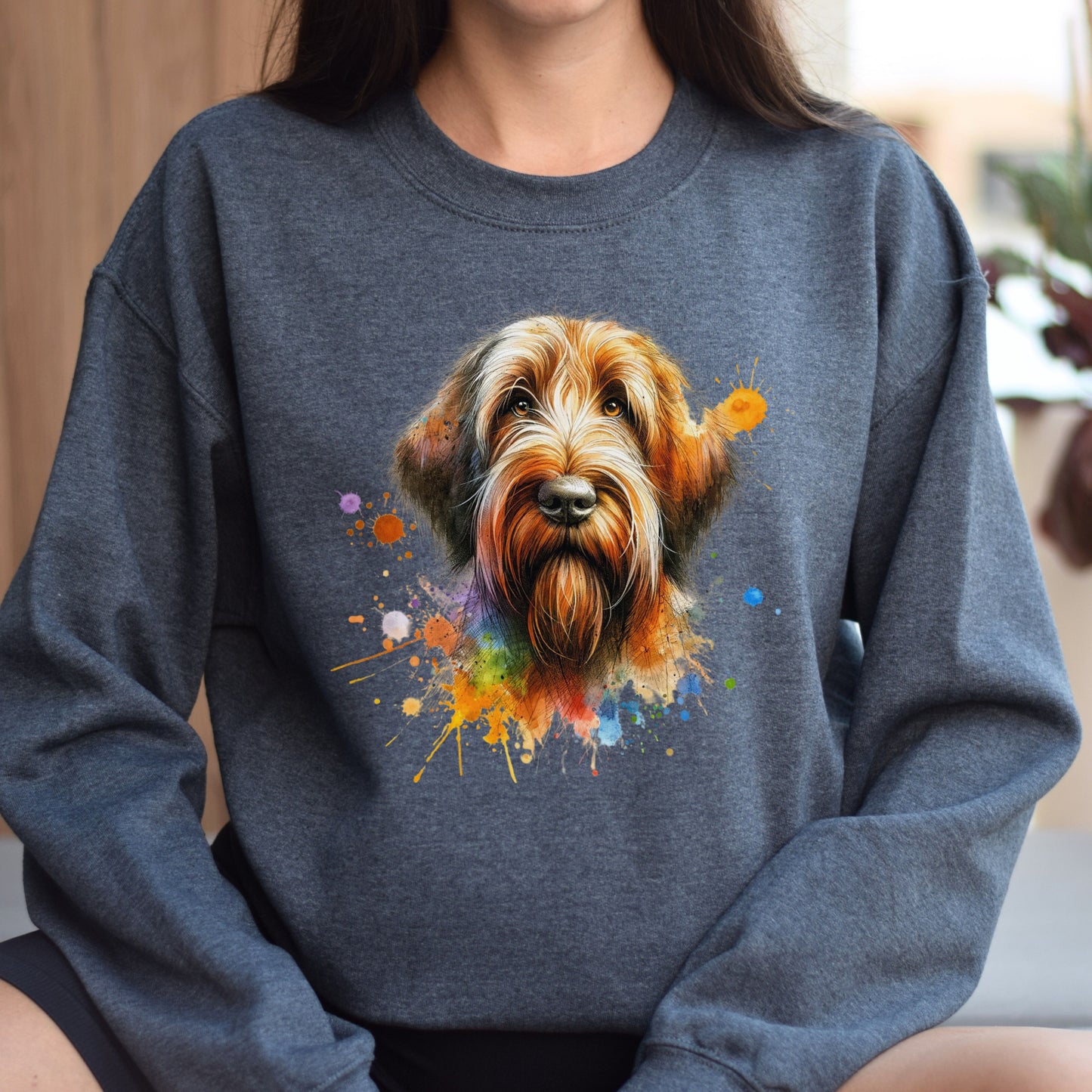 Spinone Italiano dog Color Splash Unisex Sweatshirt Black Navy Dark Heather-Dark Heather-Family-Gift-Planet