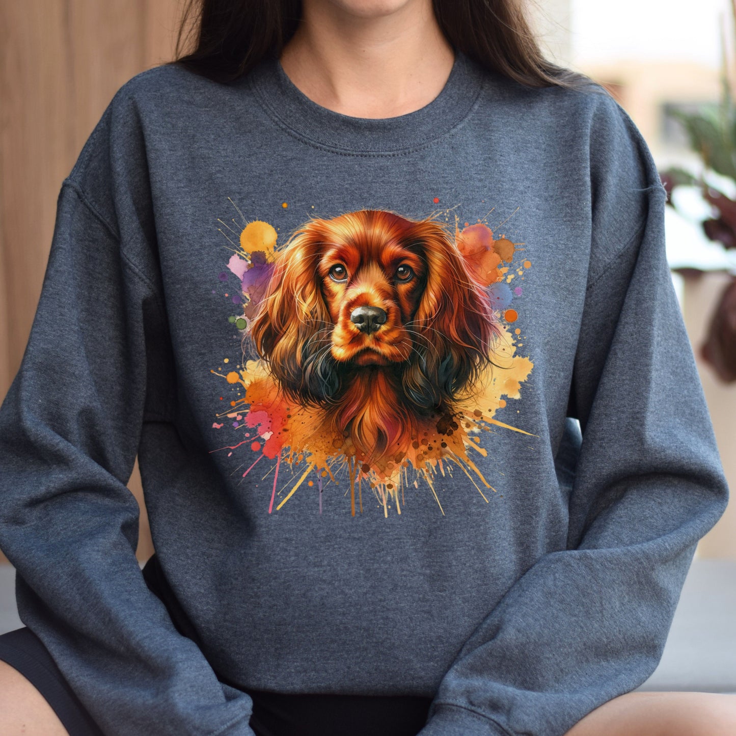 Sussex Spaniel dog mom Color Splash Unisex Sweatshirt Black Navy Dark Heather-Dark Heather-Family-Gift-Planet