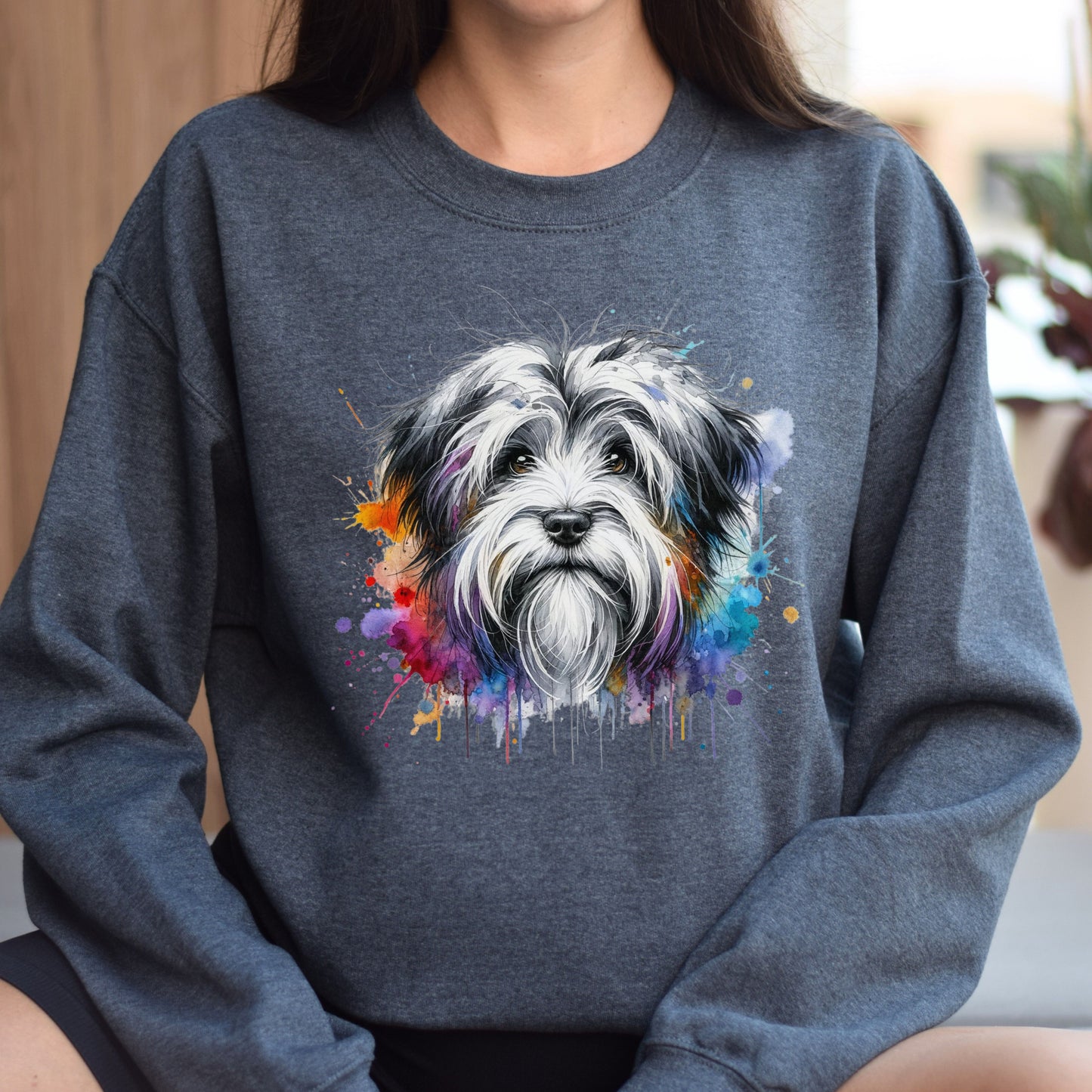 Tibetan Terrier dog mom Color Splash Unisex Sweatshirt Black Navy Dark Heather-Dark Heather-Family-Gift-Planet