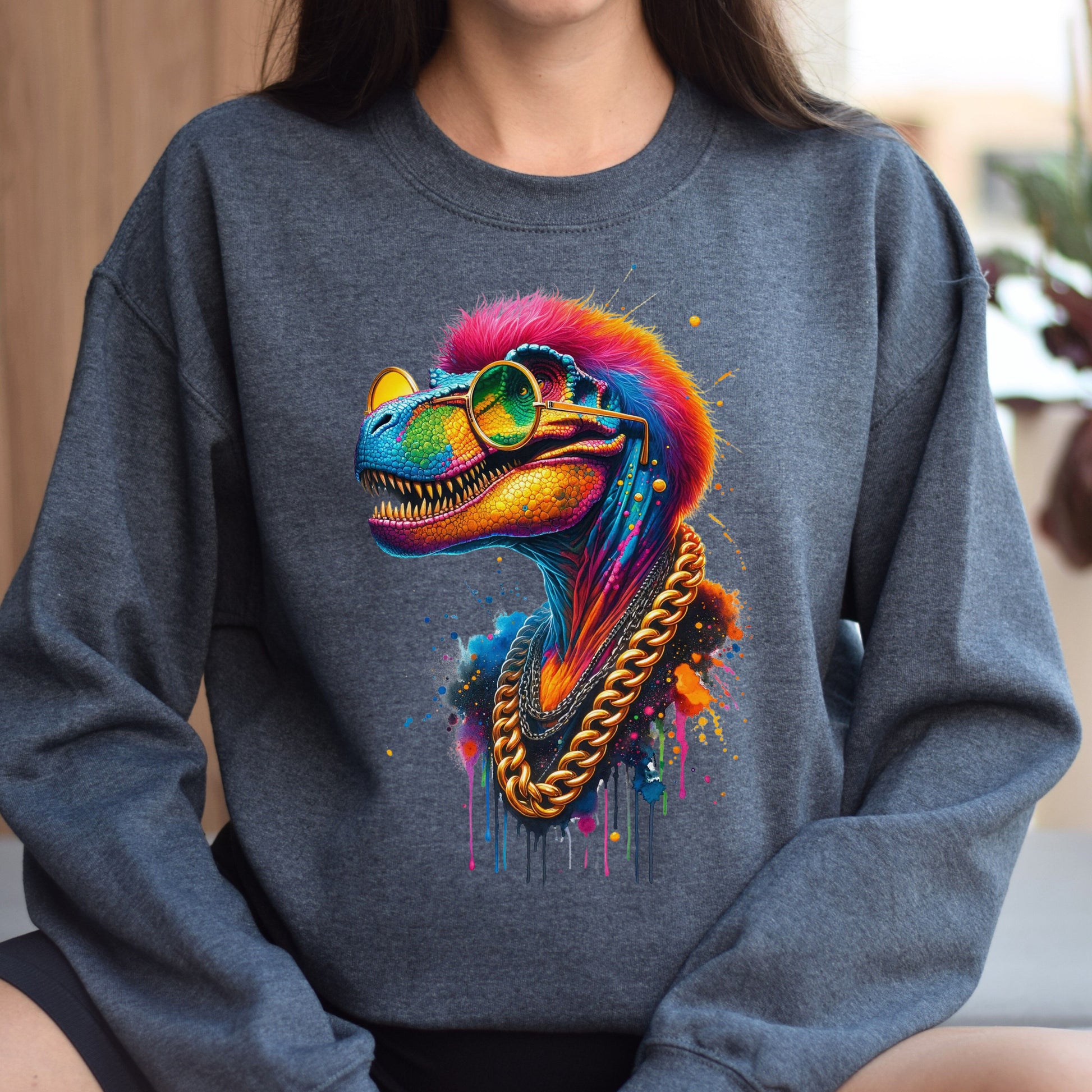 Tyrannosaurus Rex (T-Rex) in hip style Color Splash Unisex Sweatshirt-Family-Gift-Planet