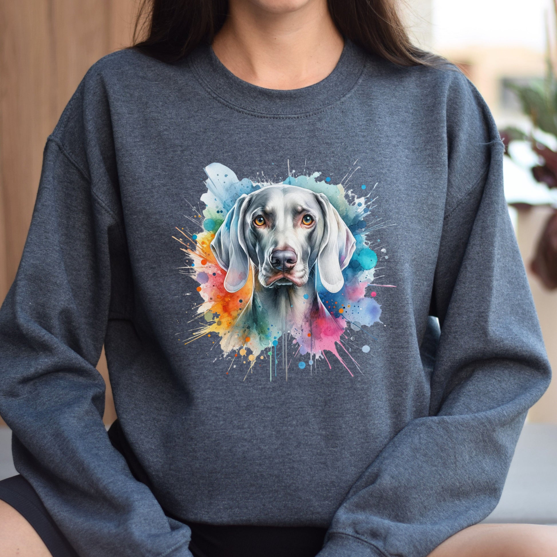 Weimaraner Dog mama Color Splash Unisex Sweatshirt Black Navy Dark Heather-Dark Heather-Family-Gift-Planet