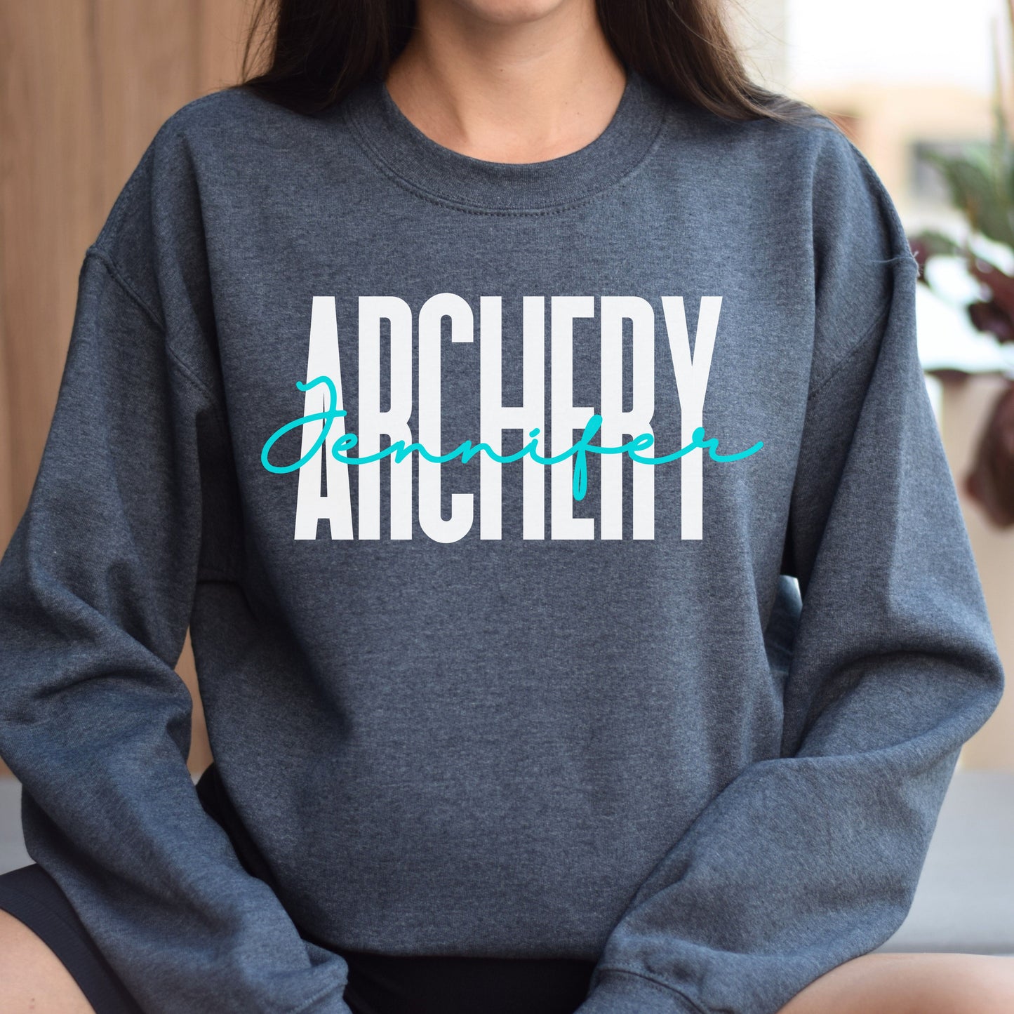 Personalized Archery Unisex Sweatshirt Custom name archer Sand Black Dark Heather-Dark Heather-Family-Gift-Planet