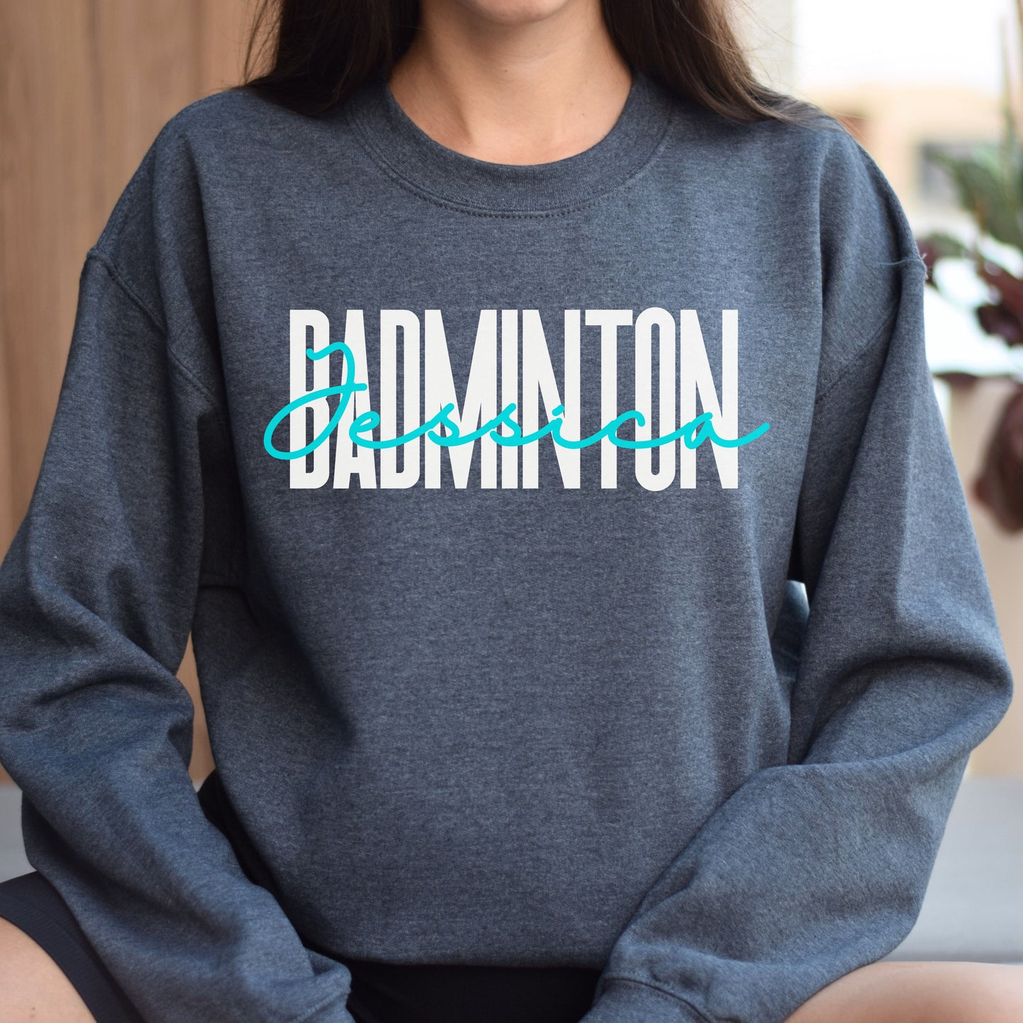 Personalized Badminton Unisex Sweatshirt Custom name badminton player Sand Black Dark Heather-Dark Heather-Family-Gift-Planet