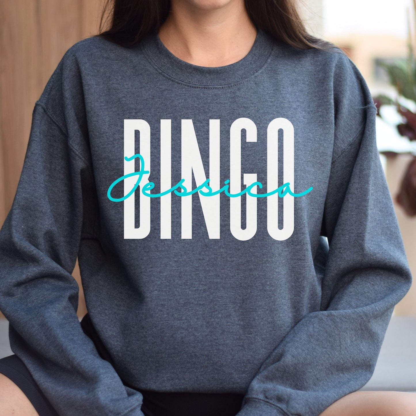 Personalized Bingo Unisex Sweatshirt Custom name Bingo player Sand Black Dark Heather-Dark Heather-Family-Gift-Planet