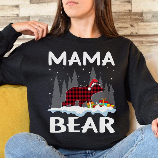 Mama Bear Christmas Unisex Sweatshirt Black Dark Heather-Black-Family-Gift-Planet