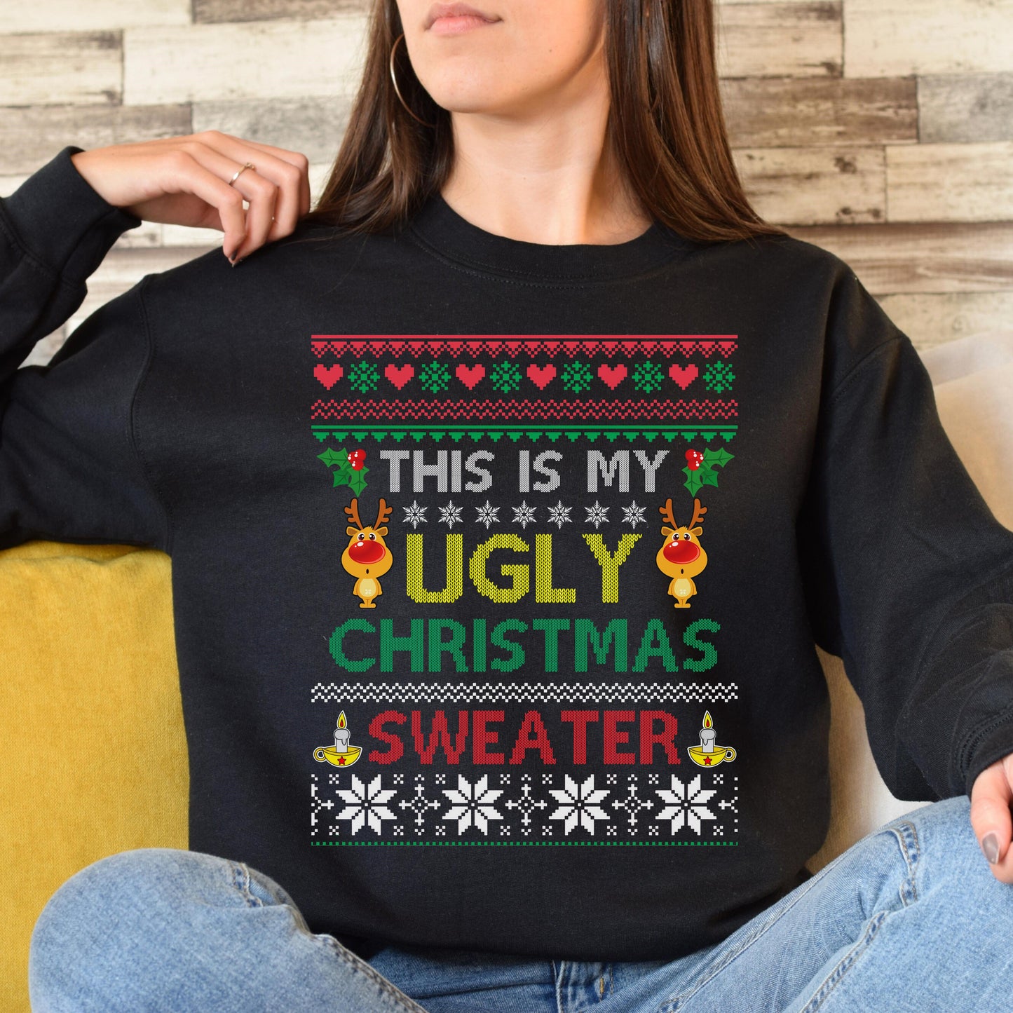 Ugly Christmas sweater Unisex Sweatshirt Black Dark Heather-Black-Family-Gift-Planet