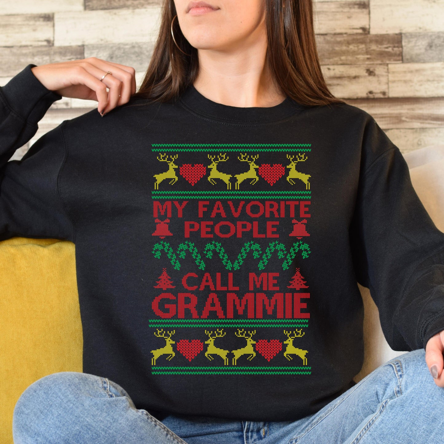 Grammie Christmas Unisex Sweatshirt grandma Ugly sweater Black Dark Heather-Black-Family-Gift-Planet