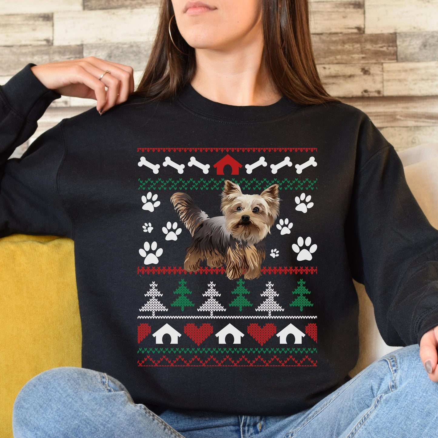 Cute dog Christmas Unisex Sweatshirt Ugly sweater Black Dark Heather-Black-Family-Gift-Planet