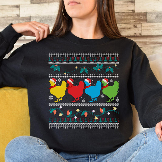 Chickens Christmas Unisex Sweatshirt Ugly sweater Black Dark Heather-Black-Family-Gift-Planet