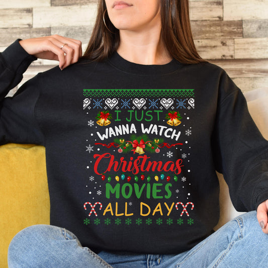 I just wanna watch Christmas movies Unisex Sweatshirt Ugly sweater Black Dark Heather-Black-Family-Gift-Planet