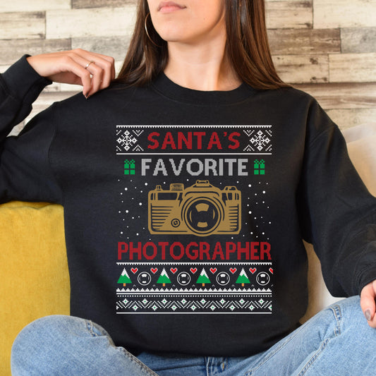 Santa's favorite Photographer Christmas Unisex Sweatshirt Ugly sweater Black Dark Heather-Black-Family-Gift-Planet