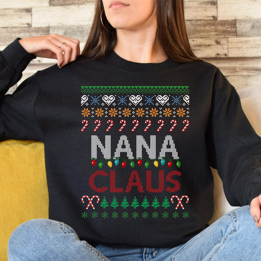 Nana Claus Christmas Unisex Sweatshirt Ugly sweater Black Dark Heather-Black-Family-Gift-Planet