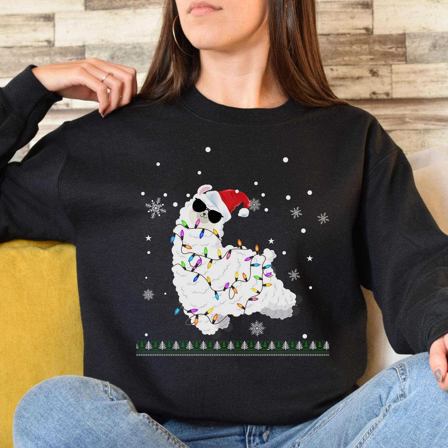 Sheep Christmas lights Unisex Sweatshirt Ugly sweater Black Dark Heather-Black-Family-Gift-Planet