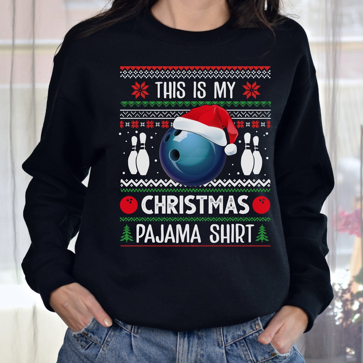 Bowling Christmas Unisex Sweatshirt bowler Ugly sweater Black Dark Heather-Family-Gift-Planet