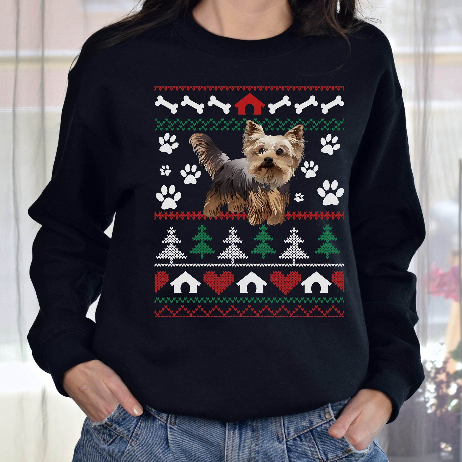 Cute dog Christmas Unisex Sweatshirt Ugly sweater Black Dark Heather-Family-Gift-Planet