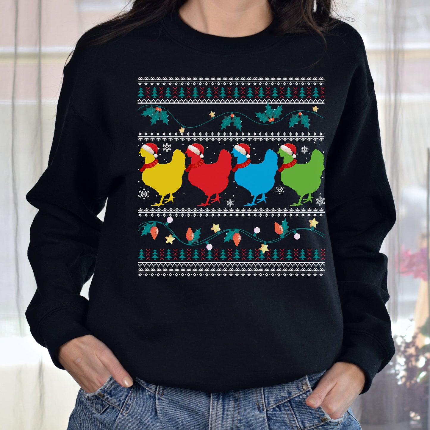 Chickens Christmas Unisex Sweatshirt Ugly sweater Black Dark Heather-Family-Gift-Planet