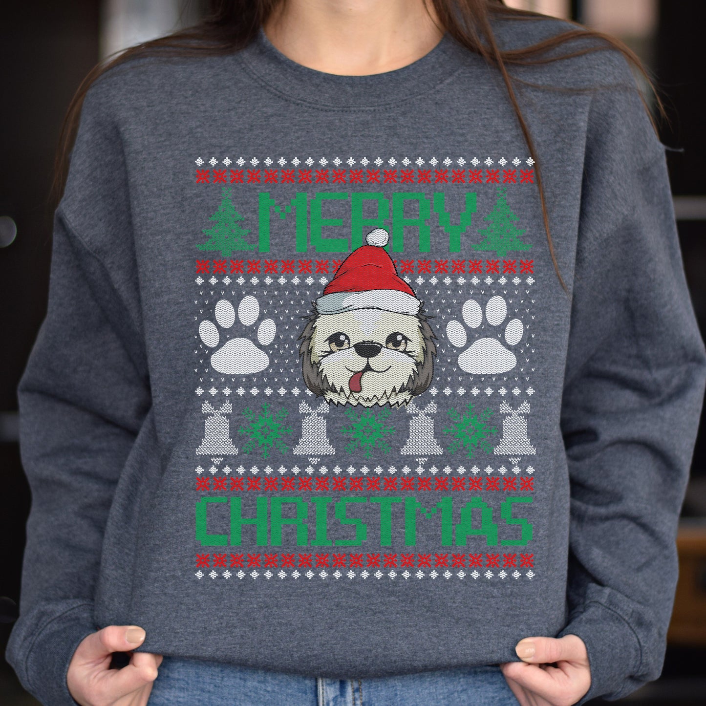 Dog owner Christmas Unisex Sweatshirt Ugly sweater Black Dark Heather-Dark Heather-Family-Gift-Planet