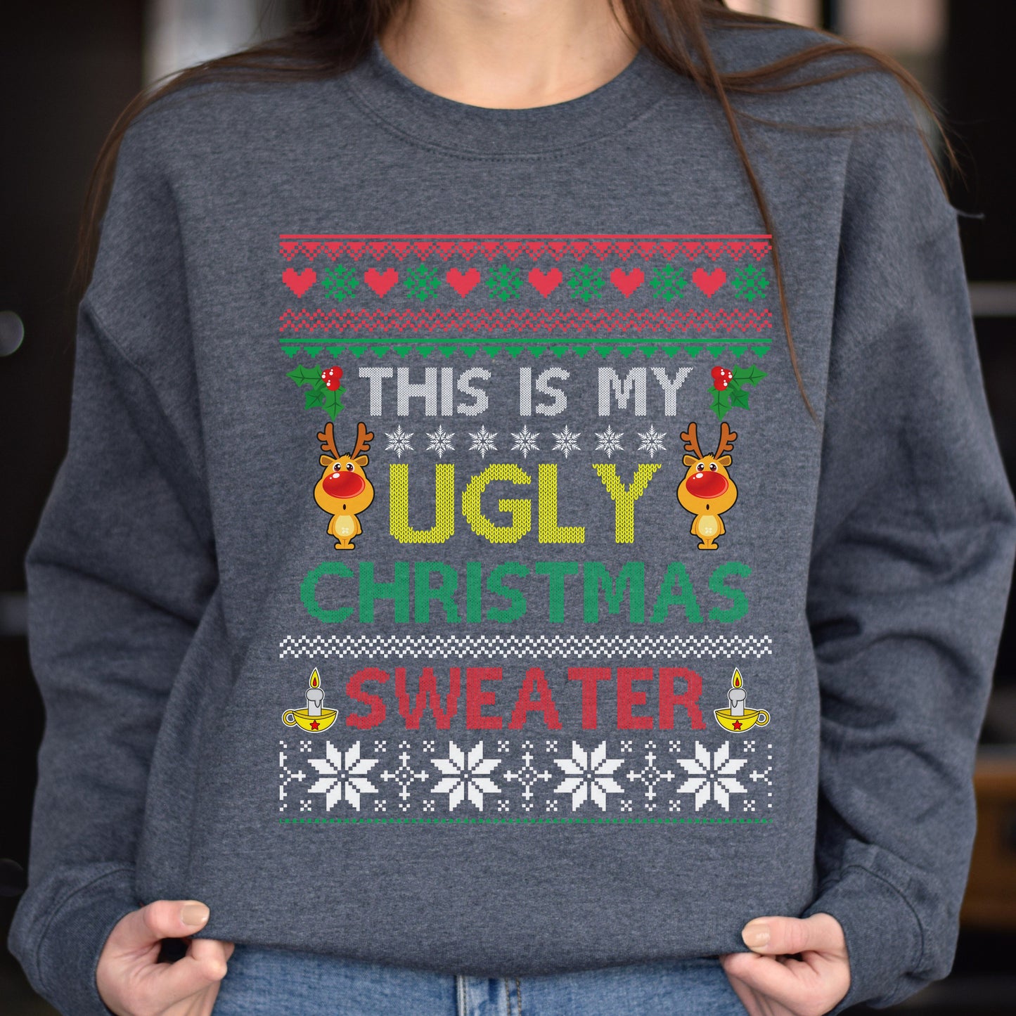 Ugly Christmas sweater Unisex Sweatshirt Black Dark Heather-Dark Heather-Family-Gift-Planet