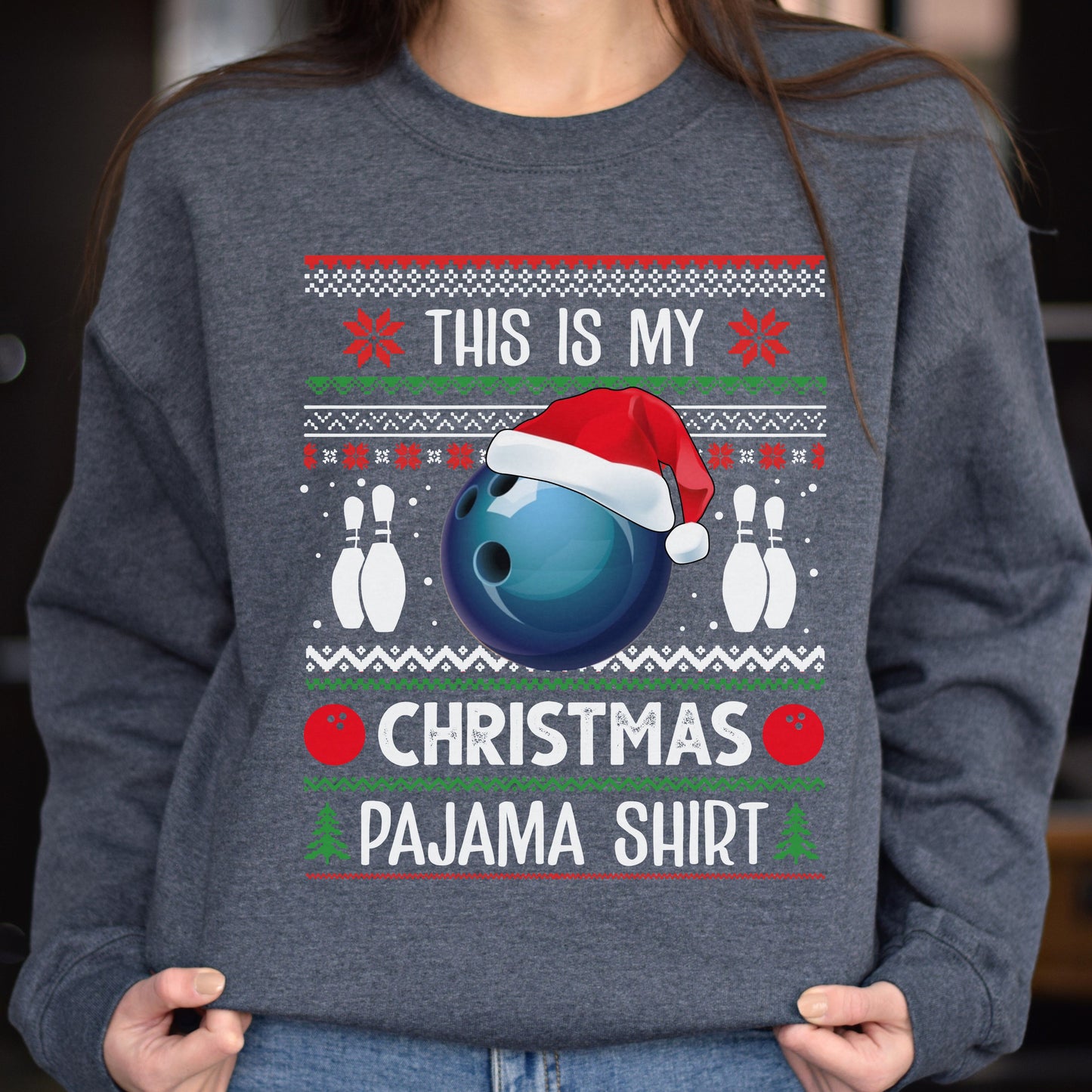 Bowling Christmas Unisex Sweatshirt bowler Ugly sweater Black Dark Heather-Dark Heather-Family-Gift-Planet