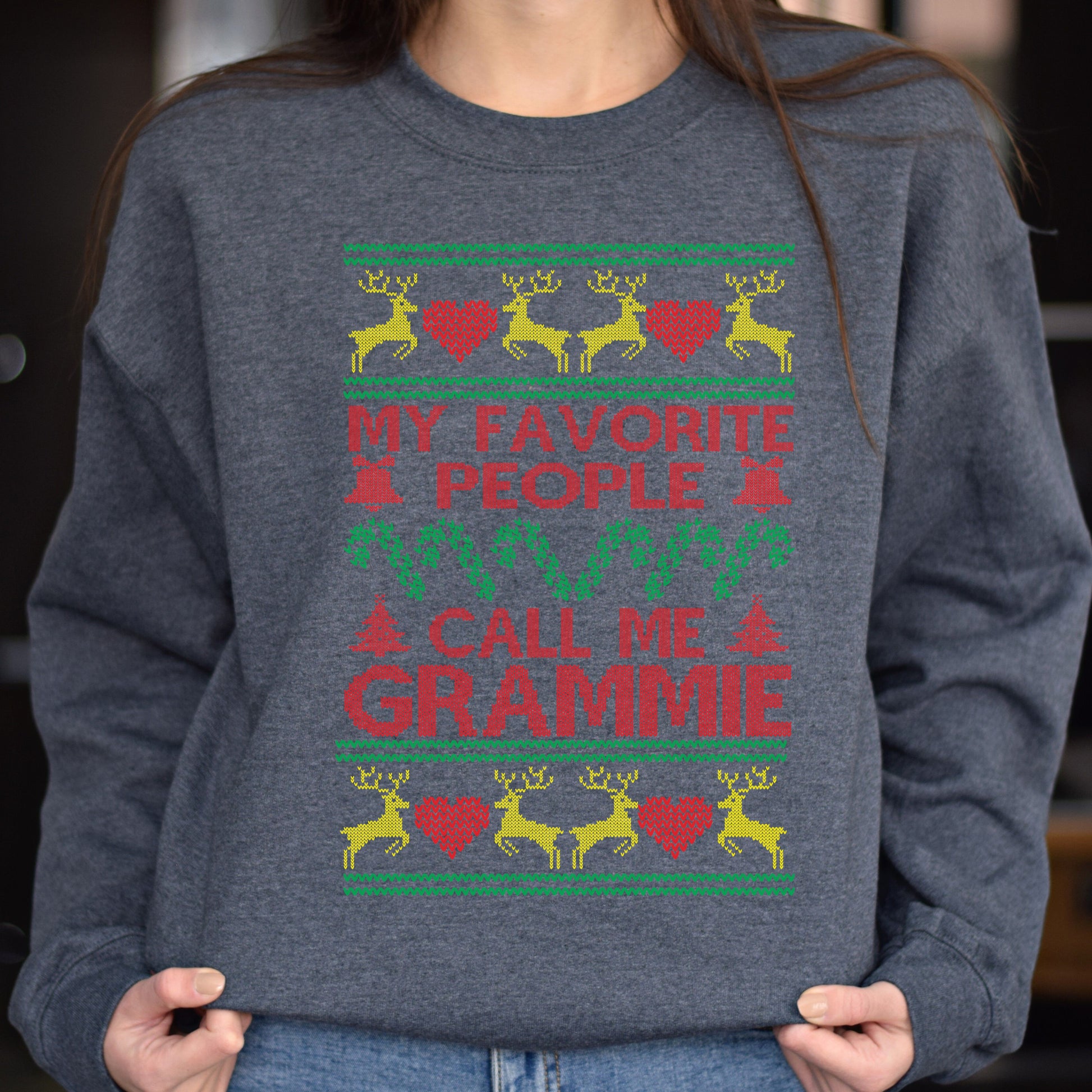 Grammie Christmas Unisex Sweatshirt grandma Ugly sweater Black Dark Heather-Dark Heather-Family-Gift-Planet