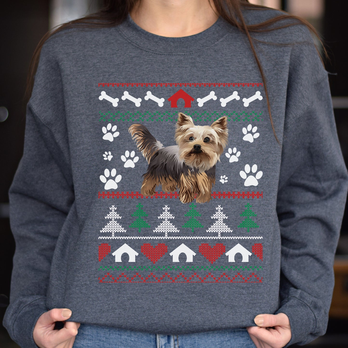 Cute dog Christmas Unisex Sweatshirt Ugly sweater Black Dark Heather-Dark Heather-Family-Gift-Planet