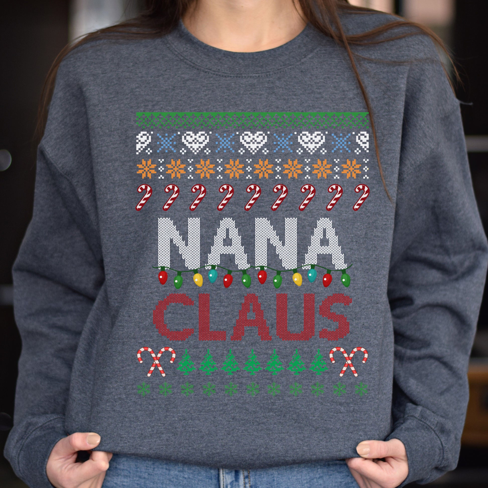 Nana Claus Christmas Unisex Sweatshirt Ugly sweater Black Dark Heather-Dark Heather-Family-Gift-Planet