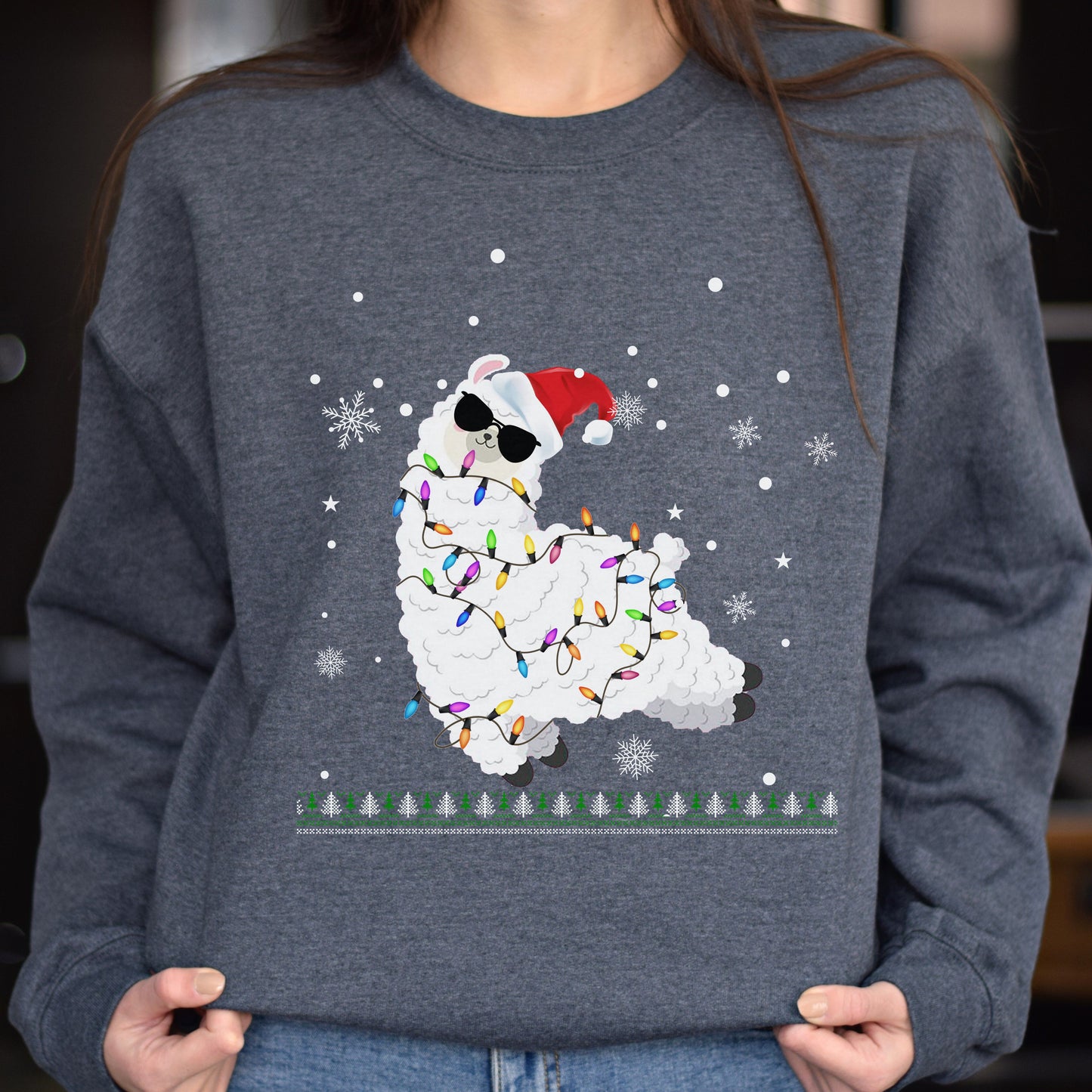 Sheep Christmas lights Unisex Sweatshirt Ugly sweater Black Dark Heather-Dark Heather-Family-Gift-Planet