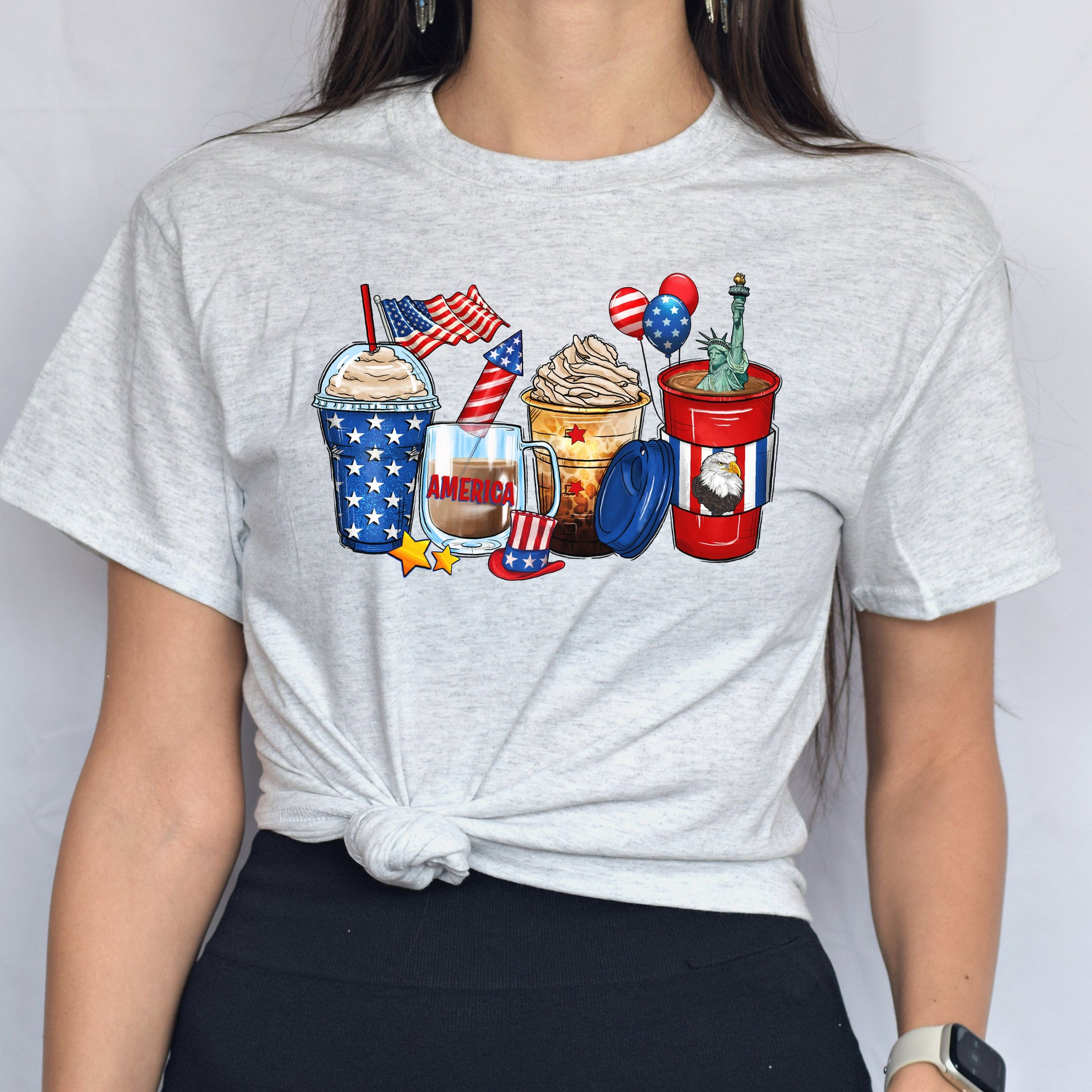 4th of July coffee cups unisex tshirt US Independence day S-5XL-Ash-Family-Gift-Planet