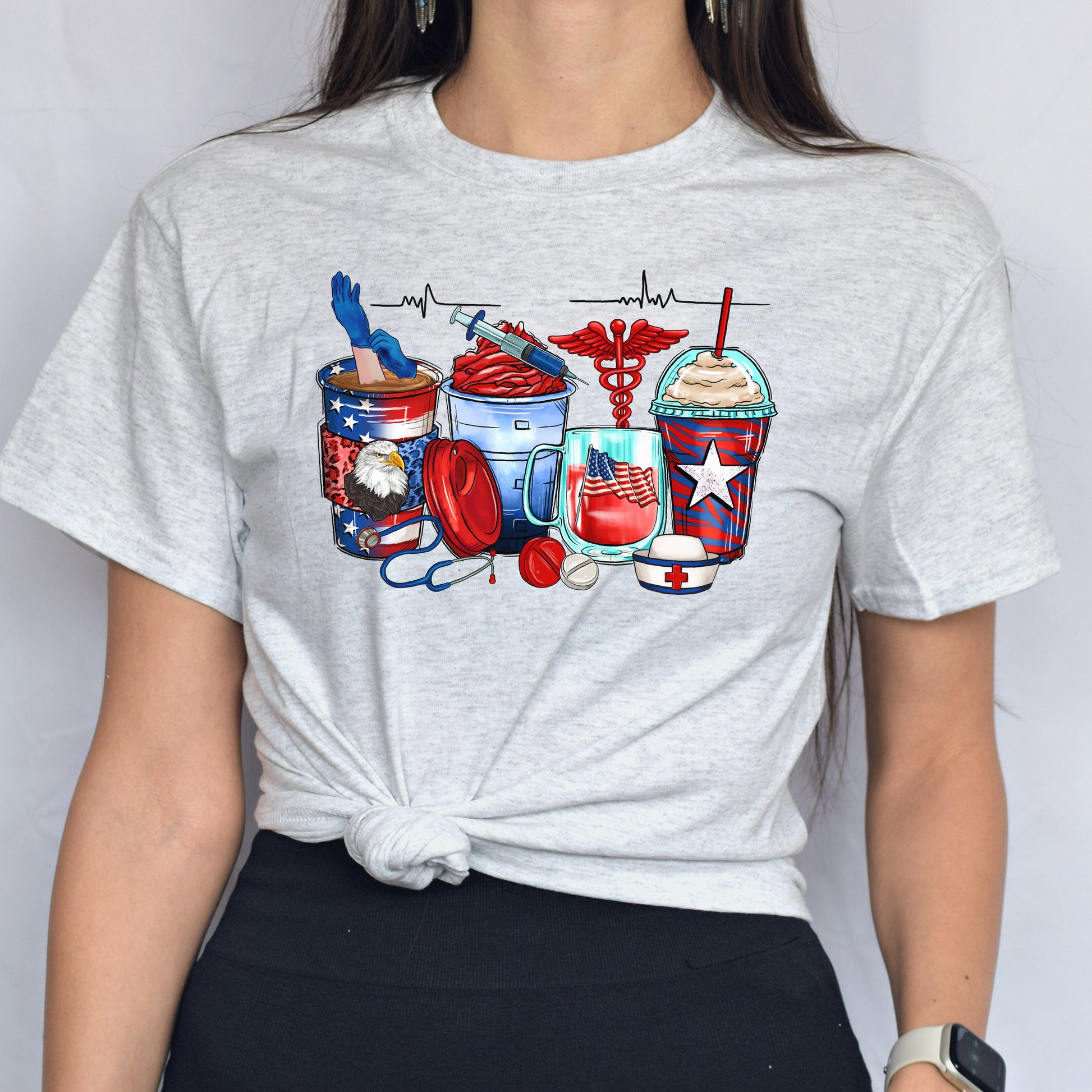 American nurse coffee cups unisex tshirt US registered nurse tee S-5XL-Family-Gift-Planet