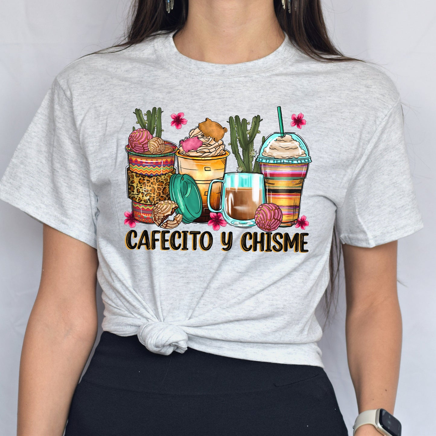 Cafecito y chisme coffee cups unisex tshirt Mexican coffee lover tee S-5XL-Family-Gift-Planet