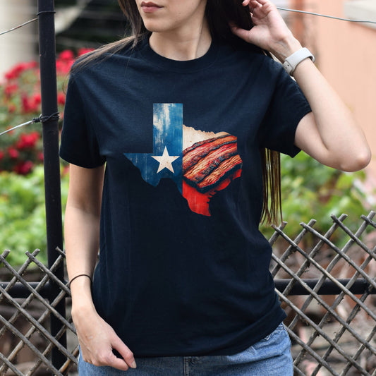 Texas state flag Barbeque Unisex T-shirt Texas beacon tee Black Navy Dark Heather-Black-Family-Gift-Planet