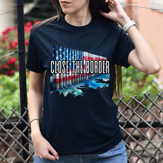 Texas support Close the border Unisex T-shirt US flag border tee Black Navy Dark Heather-Black-Family-Gift-Planet